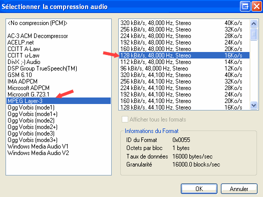 Sélection du codec audio VD